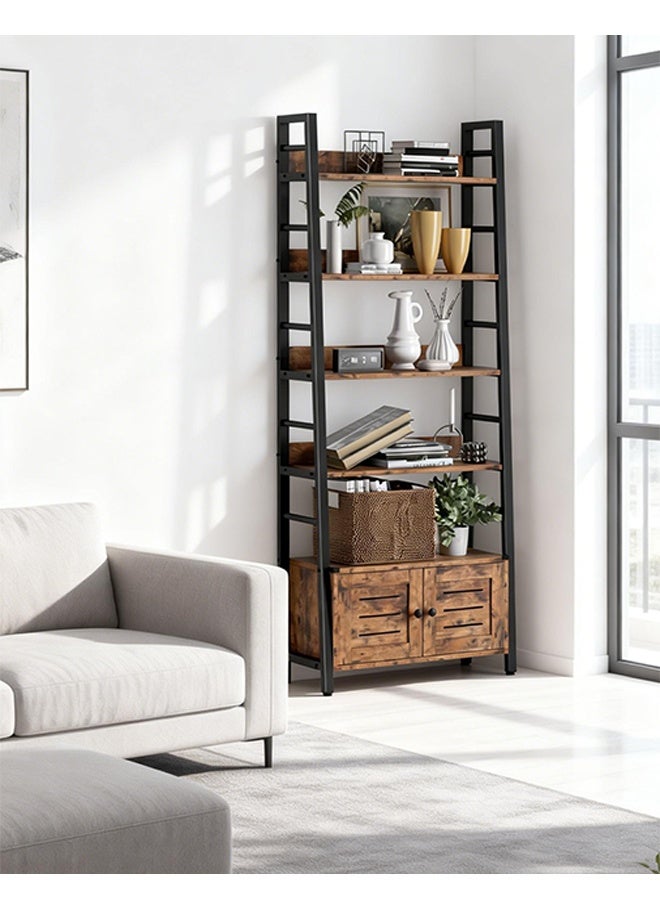 خزانة تخزين 5 طبقات شبه منحرف متعددة الاستخدامات - رف كتب مفتوح ورف تخزين سلع ورف عرض بهيكل حديدي بسيط وخزانة لغرفة المعيشة وغرفة النوم والمكتب - Image 4